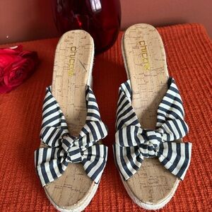 Chico's Navy and White Striped Espadrilles